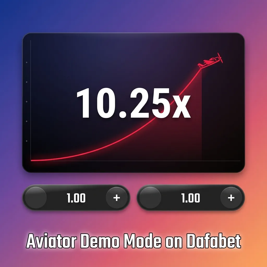 Screenshot of Aviator demo on Dafabet showing red plane, rising multiplier, and betting panel with virtual balance