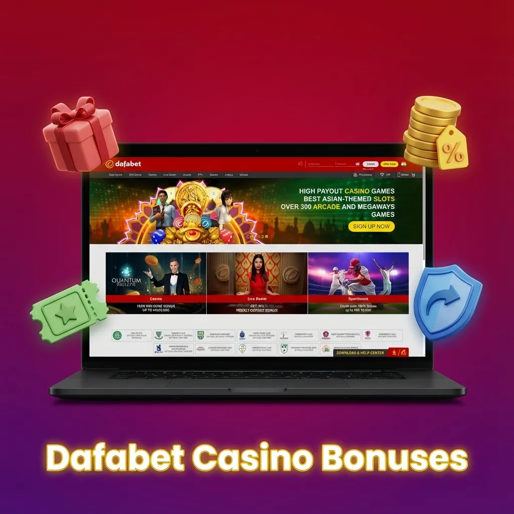 Dafabet Casino bonuses page showing reload offers, free spins, live casino cashback, and tournament leaderboard promotions