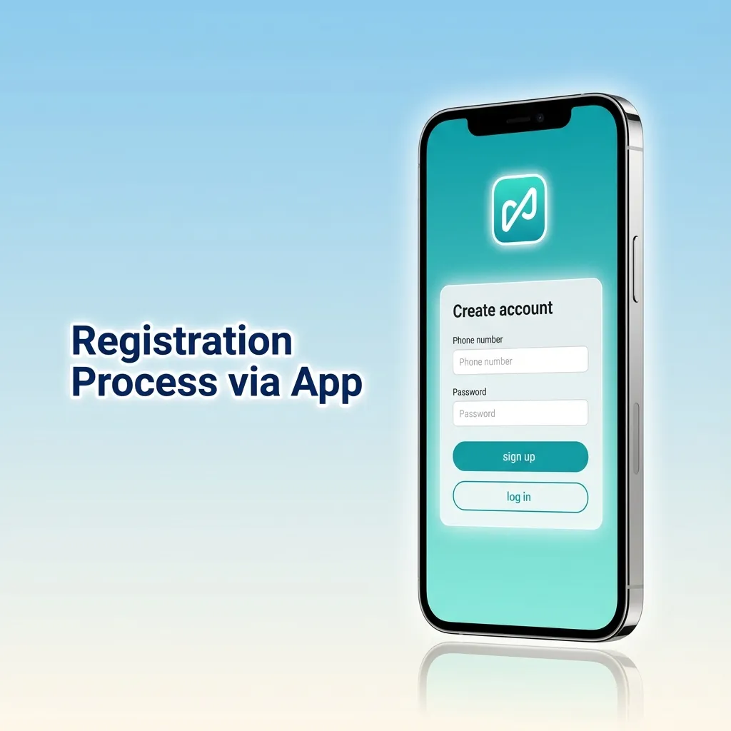 Illustration of a user registering on the Dafabet betting app, filling personal details and confirming account on a smartphone