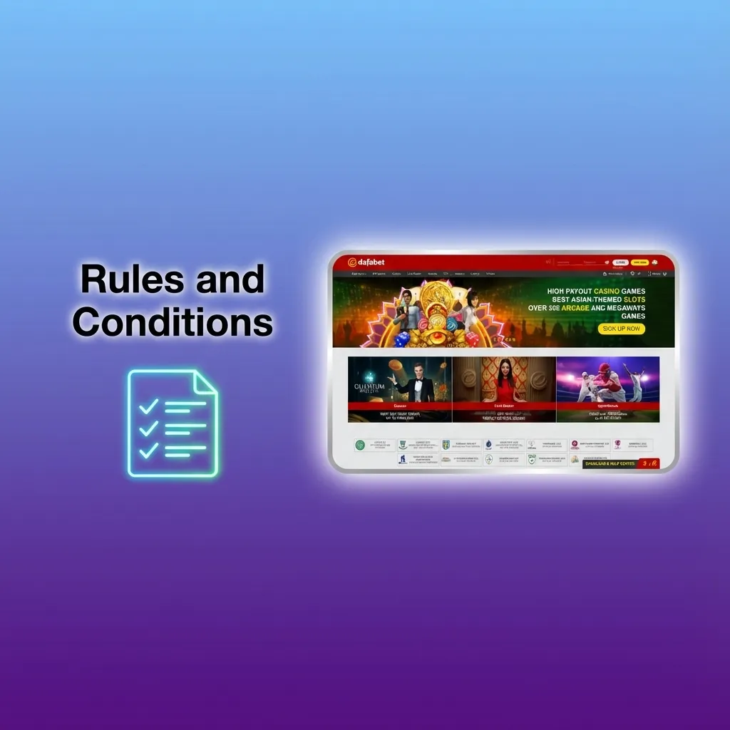 Illustrated Dafabet India “Rules and Conditions” page highlighting age limits, single account policy and bonus terms.
