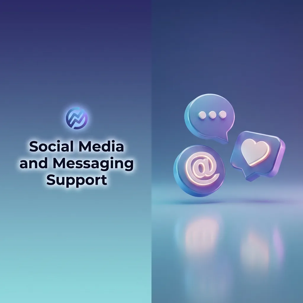 Illustration of phone and social media icons showing messaging-based customer support for quick questions and basic help